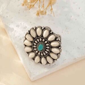 Western Bohemian Concho Turquoise Adjustable Ring